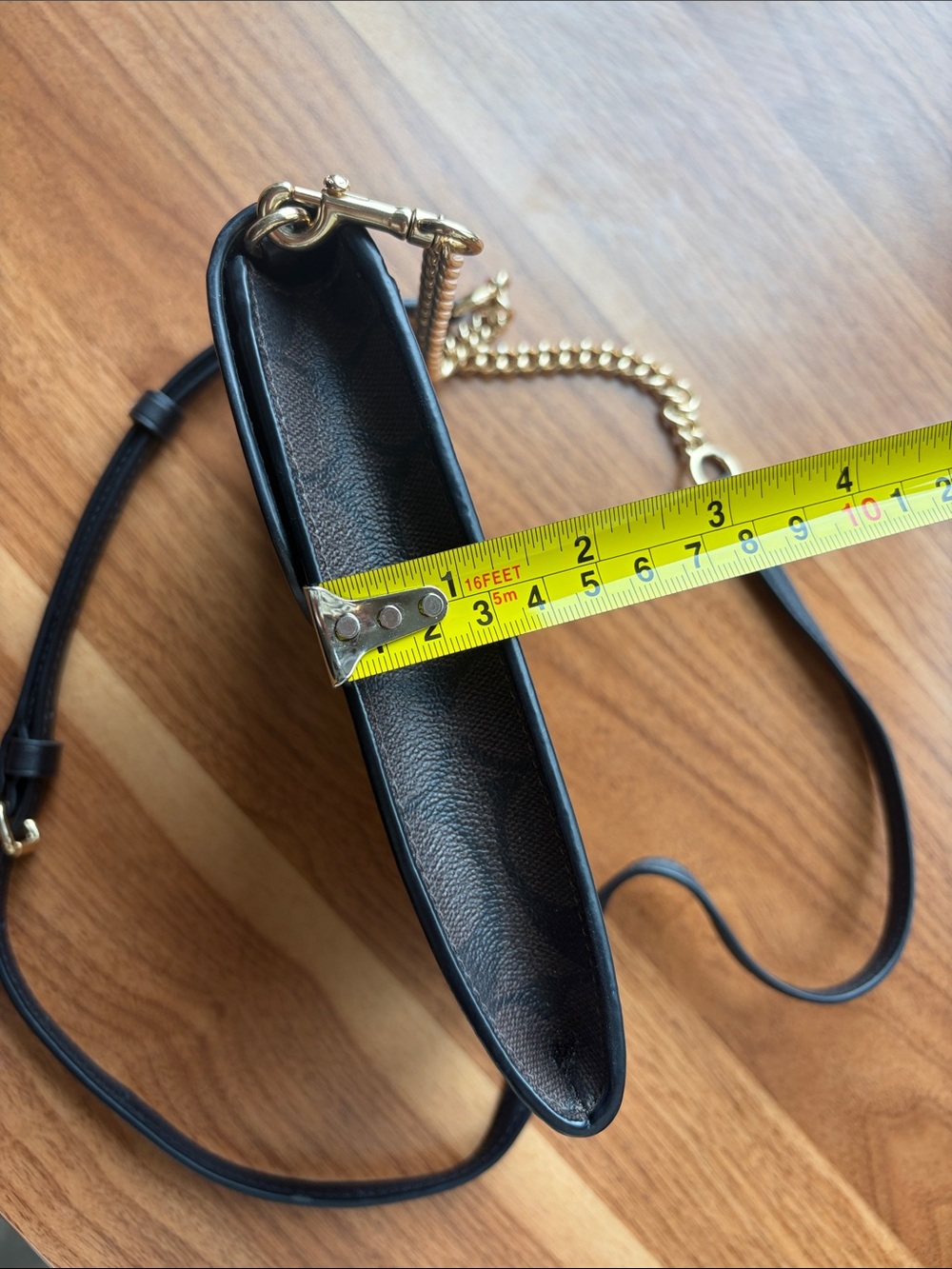 Coach Brown Signature Crossbody Phone Pouch with Gold Chain - Picture 5 of 12